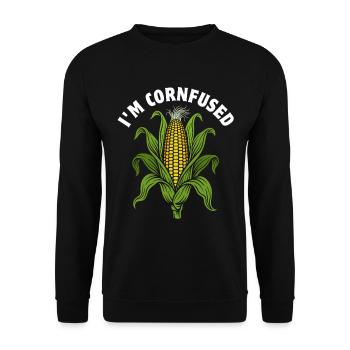 Je suis en cornfuse | Maïs en épi avec feuilles, jeu de mots - Sweat-shirt Unisexe - noir - Devant - Alina (178cm) & Michal (187cm)