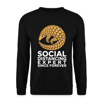 Gürteltier Motiv mit Abstand Spruch - Unisex Pullover - Schwarz - Vorne - Alina (178cm) & Michal (187cm)