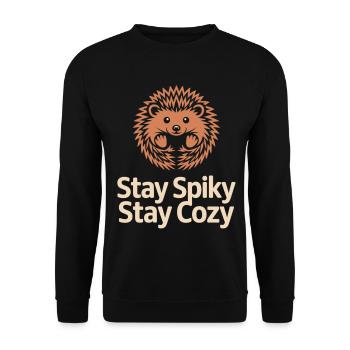 Stay Cozy Igel Tiermotiv Geschenk für Igel Fans - Unisex Pullover - Schwarz - Vorne - Alina (178cm) & Michal (187cm)