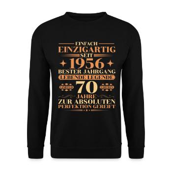 Einzigartig seit 1956 – Legende 70. Geburtstag - Unisex Pullover - Schwarz - Vorne - Alina (178cm) & Michal (187cm)