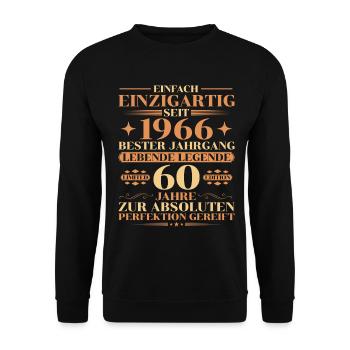 Einzigartig seit 1966 – Legende 60. Geburtstag - Unisex Pullover - Schwarz - Vorne - Alina (178cm) & Michal (187cm)