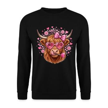 Kuh mit Herzbrille  - Unisex Pullover - Schwarz - Vorne - Alina (178cm) & Michal (187cm)