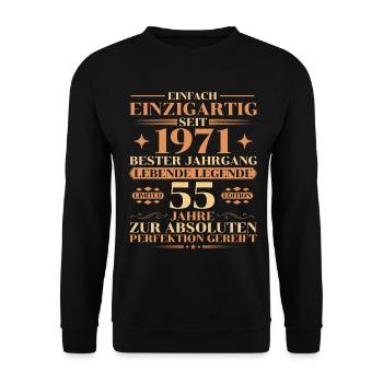 Einzigartig seit 1971 – Legende 55. Geburtstag - Unisex Pullover - Schwarz - Vorne - Alina (178cm) & Michal (187cm)