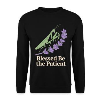 Gottesanbeterin mit Lavendel - Unisex Pullover - Schwarz - Vorne - Alina (178cm) & Michal (187cm)