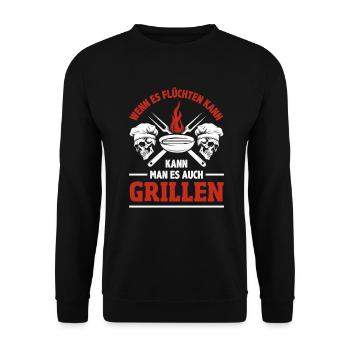 Wenn Es Flüchten Kann Kann Man Es Auch Grillen - Unisex Pullover - Schwarz - Vorne - Alina (178cm) & Michal (187cm)