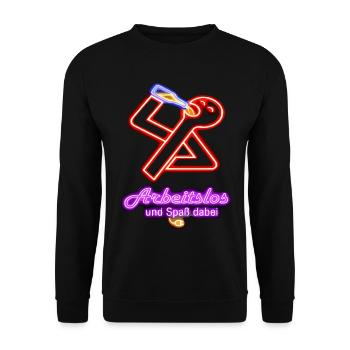 Arbeitslos und Spaß dabei! - Unisex Pullover - Schwarz - Vorne - Alina (178cm) & Michal (187cm)