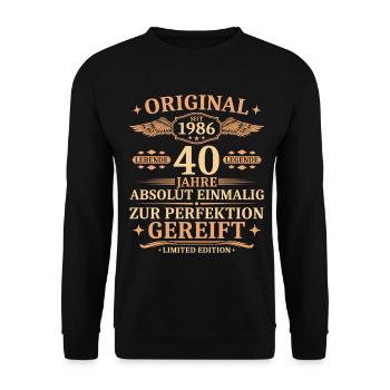 40. Geburtstag Jahrgang 1986 Geschenk Idee - Unisex Pullover - Schwarz - Vorne - Alina (178cm) & Michal (187cm)