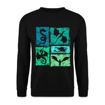 Drachen Retro Grafik - Mystische Fabelwesen - Unisex Pullover - Schwarz - Vorne - Alina (178cm) & Michal (187cm)