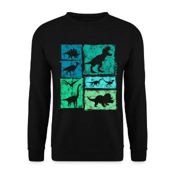 Vintage Dinosaurier-Typen Grafik - Niedliche Dinos - Unisex Pullover - Schwarz - Vorne - Alina (178cm) & Michal (187cm)
