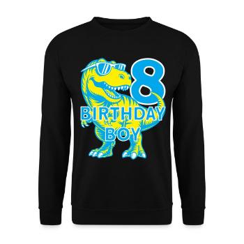 DINO 8 ANS DE DINOSAURE 8E ANNIVERSAIRE - Sweat-shirt Unisexe - noir - Devant - Alina (178cm) & Michal (187cm)
