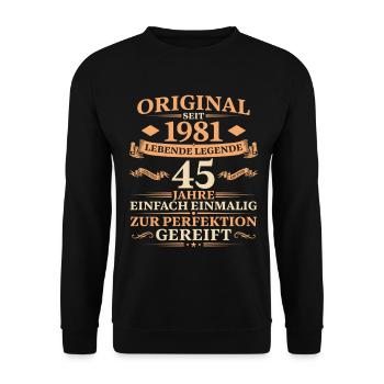45. Geburtstag Jahrgang 1981 Geschenk - Unisex Pullover - Schwarz - Vorne - Alina (178cm) & Michal (187cm)