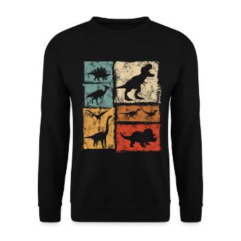 Retro Dinosaurier-Typen Grafik - Niedliche Dinos - Unisex Pullover - Schwarz - Vorne - Alina (178cm) & Michal (187cm)