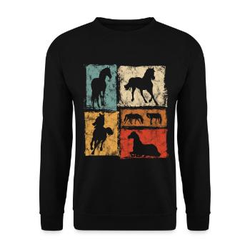 Pferde Vintage Grafik für Reiter und Voltigierer - Unisex Pullover - Schwarz - Vorne - Alina (178cm) & Michal (187cm)