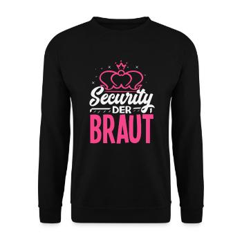 Security Der Braut Jga Krone Brautparty Outfit - Unisex Pullover - Schwarz - Vorne - Alina (178cm) & Michal (187cm)