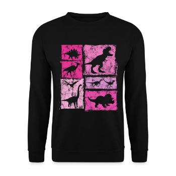 Vintage Dinosaurier Dino Grafik - Niedliche Dinos - Unisex Pullover - Schwarz - Vorne - Alina (178cm) & Michal (187cm)