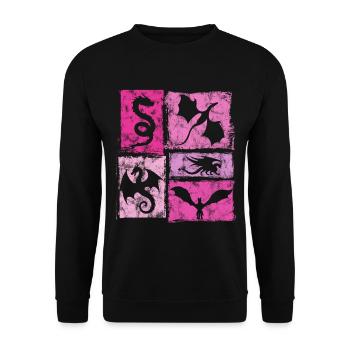 Drachen Grafik Mystische Fabelwesen - Vintage Stil - Unisex Pullover - Schwarz - Vorne - Alina (178cm) & Michal (187cm)