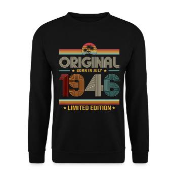 80. Geburtstag Geschenk Vintage Juli Jahrgang 1946 - Unisex Pullover - Schwarz - Vorne - Alina (178cm) & Michal (187cm)