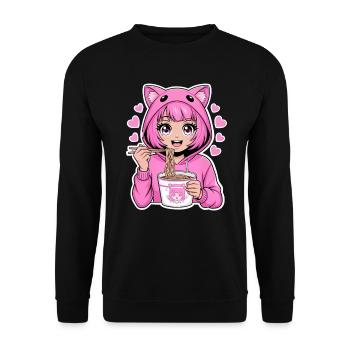 Anime Ramen - Unisex Pullover - Schwarz - Vorne - Alina (178cm) & Michal (187cm)