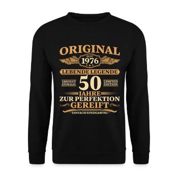 Geschenk Idee 50. Geburtstag Baujahr 1976 - Unisex Pullover - Schwarz - Vorne - Alina (178cm) & Michal (187cm)