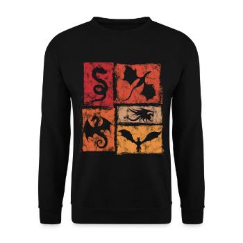 Drachen - Mystische Fabelwesen - Retro - Unisex Pullover - Schwarz - Vorne - Alina (178cm) & Michal (187cm)