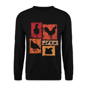 Hühner in Perspektive für Landwirt und Bauernhof - Unisex Pullover - Schwarz - Vorne - Alina (178cm) & Michal (187cm)