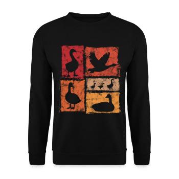 Geese In Perspective - Retro Farm Graphic - Unisex Sweatshirt - black - Front - Alina (178cm) & Michal (187cm)