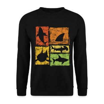 Hai Vintage Silhouetten Grafik - Unisex Pullover - Schwarz - Vorne - Alina (178cm) & Michal (187cm)