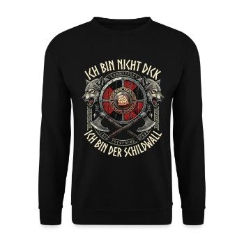Wikinger, Ich Bin Der Schildwall, Odins Wölfe - Unisex Pullover - Schwarz - Vorne - Alina (178cm) & Michal (187cm)