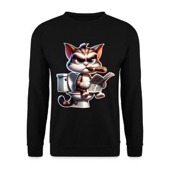 Katze Toilette Zeitung - Unisex Pullover - Schwarz - Vorne - Alina (178cm) & Michal (187cm)