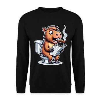 Capybara Toilette Zeitung - Unisex Pullover - Schwarz - Vorne - Alina (178cm) & Michal (187cm)