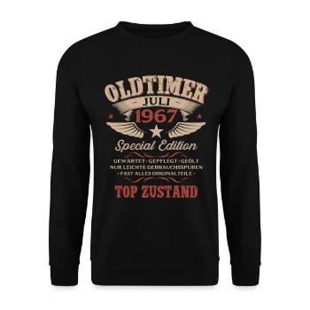 59. Geburtstag Geschenk Mann Oldtimer Juli 1967 - Unisex Pullover - Schwarz - Vorne - Alina (178cm) & Michal (187cm)