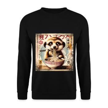 Erdmännchen Ramen Vintage Poster Style - Unisex Pullover - Schwarz - Vorne - Alina (178cm) & Michal (187cm)