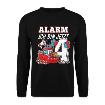 Alarm Ich Bin Jetzt 4 Feuerwehr Geburtstag - Unisex Pullover - Schwarz - Vorne - Alina (178cm) & Michal (187cm)