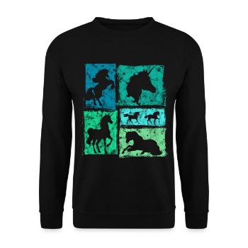Einhorn in Perspektiven – Retro-Stil Mit Sternen - Unisex Pullover - Schwarz - Vorne - Alina (178cm) & Michal (187cm)