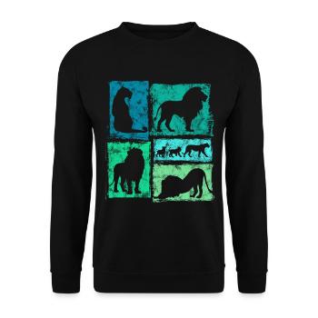 Graphisme rétro de Lions Silhouettes - Sweat-shirt Unisexe - noir - Devant - Alina (178cm) & Michal (187cm)