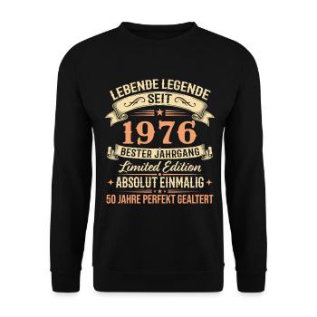 1976 Jahrgang Legende Vintage 50. Geburtstag - Unisex Pullover - Schwarz - Vorne - Alina (178cm) & Michal (187cm)