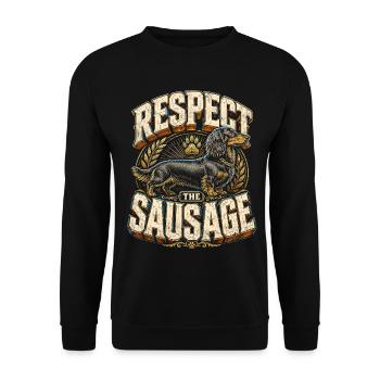 Dachshund Wire-haired Dachshund Respect The Sausage - Unisex Sweatshirt - black - Front - Alina (178cm) & Michal (187cm)