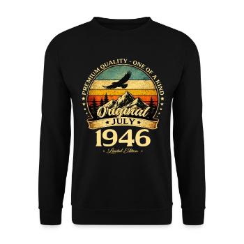 80. Geburtstag Geschenk Mann Oldtimer Juli 1946 - Unisex Pullover - Schwarz - Vorne - Alina (178cm) & Michal (187cm)