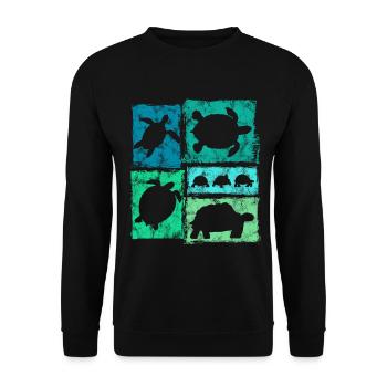Turtle in Perspectives Vintage Print - Unisex Sweatshirt - black - Front - Alina (178cm) & Michal (187cm)