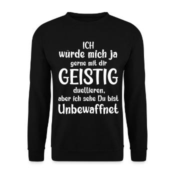 Ich würde mit dir geistig duellieren freche Spruch - Unisex Pullover - Schwarz - Vorne - Alina (178cm) & Michal (187cm)