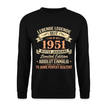 1951 Jahrgang Legende Vintage 75. Geburtstag - Unisex Pullover - Schwarz - Vorne - Alina (178cm) & Michal (187cm)