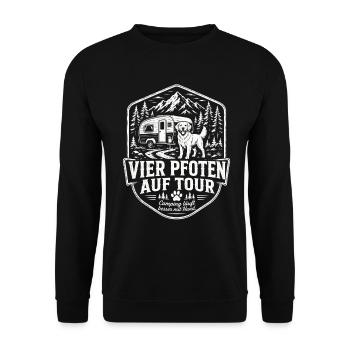Camping mit Hund Vier Pfoten auf Tour Shirt - Unisex Pullover - Schwarz - Vorne - Alina (178cm) & Michal (187cm)