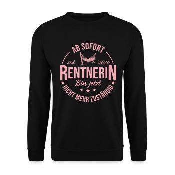 Rentnerin 2026 Hängematte Abschied Kollegin - Unisex Pullover - Schwarz - Vorne - Alina (178cm) & Michal (187cm)