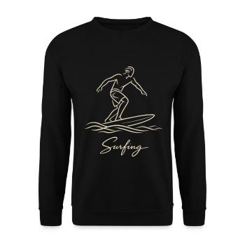 Minimalistischer Surfer auf der Welle - Unisex Pullover - Schwarz - Vorne - Alina (178cm) & Michal (187cm)