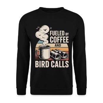 Kaffeeenergie und Vogelruf - Unisex Pullover - Schwarz - Vorne - Alina (178cm) & Michal (187cm)