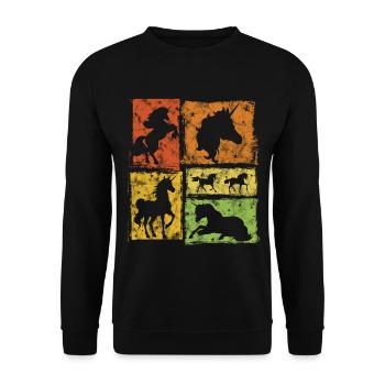 Einhorn Retro-Stil Mit Sternen - Unisex Pullover - Schwarz - Vorne - Alina (178cm) & Michal (187cm)
