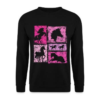 Einhorn Perspektiven – Vintage-Stil Mit Sternen - Unisex Pullover - Schwarz - Vorne - Alina (178cm) & Michal (187cm)
