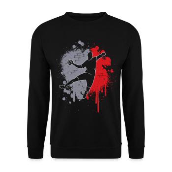 Handballspieler Handballer Farbklecks Handball - Unisex Pullover - Schwarz - Vorne - Alina (178cm) & Michal (187cm)