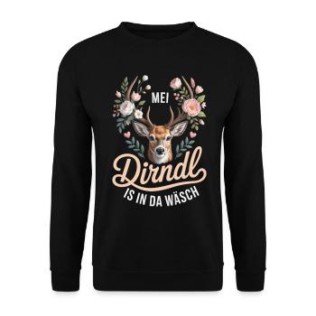 Mei Dirndl Is In Da Wäsch - Unisex Pullover - Schwarz - Vorne - Alina (178cm) & Michal (187cm)