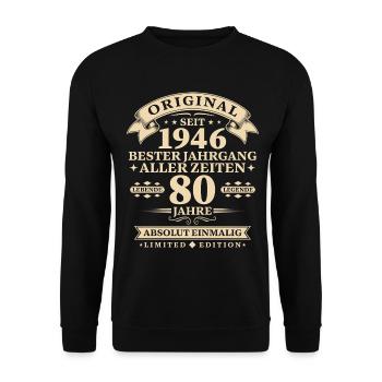 Original 1946 Bester Jahrgang 80. Geburtstag - Unisex Pullover - Schwarz - Vorne - Alina (178cm) & Michal (187cm)